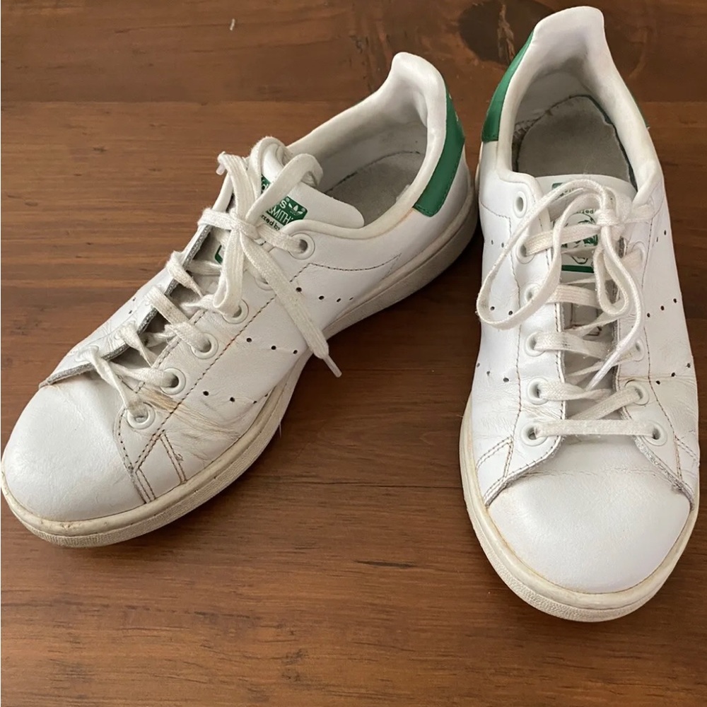 adidas Originals Stan Smith Leather White/Green Athletic Sneakers 6